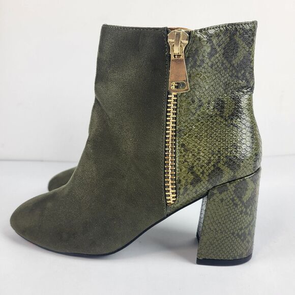 Journee Collection Faux Suede Zipper Ankle Booties Olive Green Women's Size 7 - Picture 2 of 10